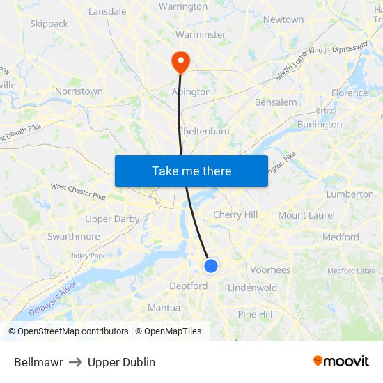 Bellmawr to Upper Dublin map