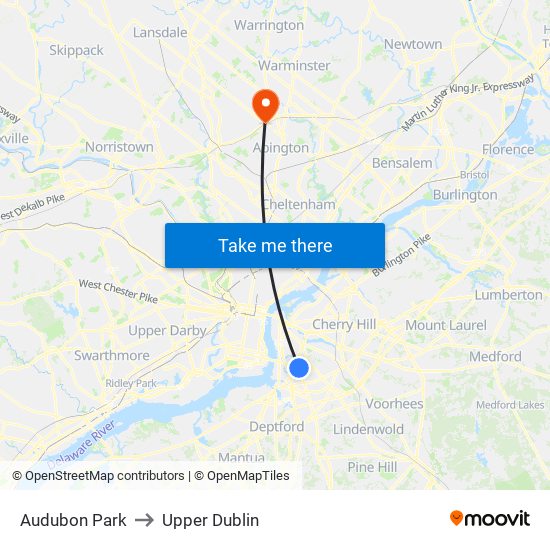 Audubon Park to Upper Dublin map