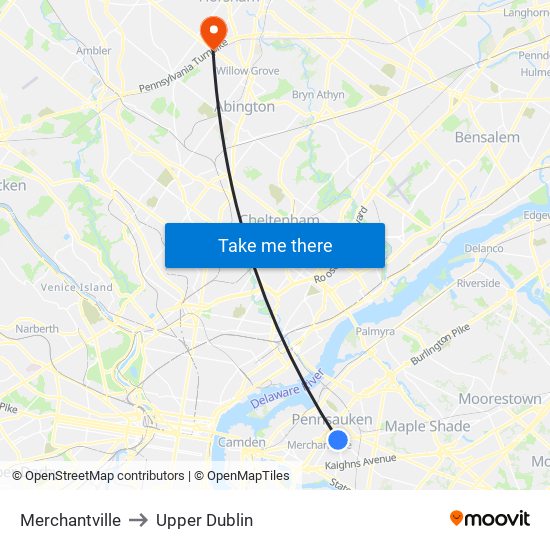 Merchantville to Upper Dublin map