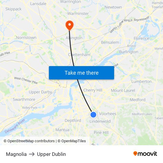 Magnolia to Upper Dublin map