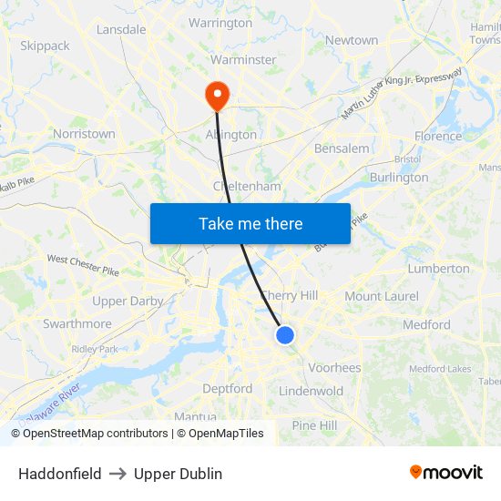 Haddonfield to Upper Dublin map