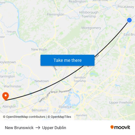 New Brunswick to Upper Dublin map