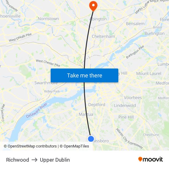 Richwood to Upper Dublin map