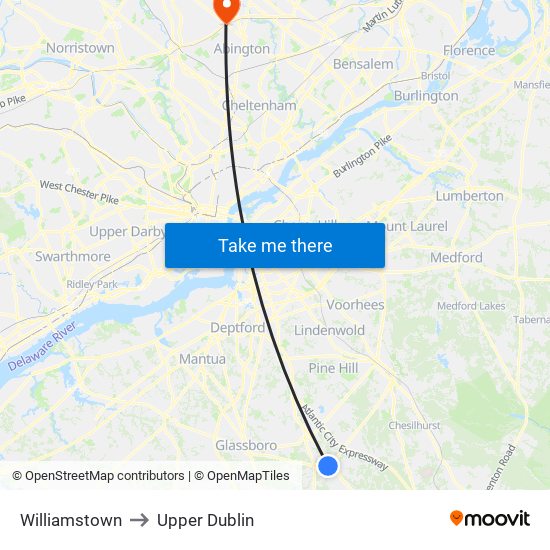 Williamstown to Upper Dublin map