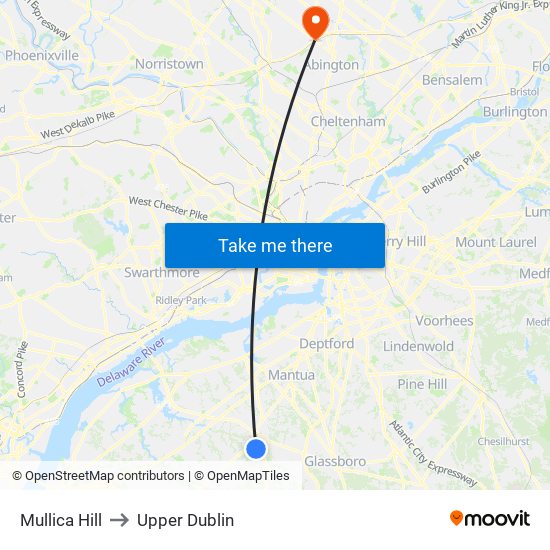 Mullica Hill to Upper Dublin map