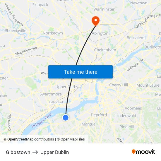Gibbstown to Upper Dublin map