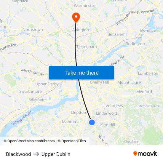 Blackwood to Upper Dublin map