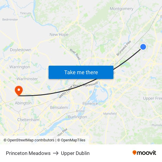 Princeton Meadows to Upper Dublin map