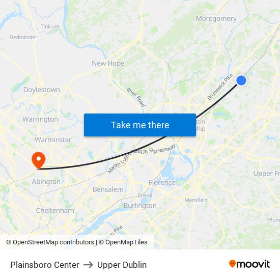 Plainsboro Center to Upper Dublin map