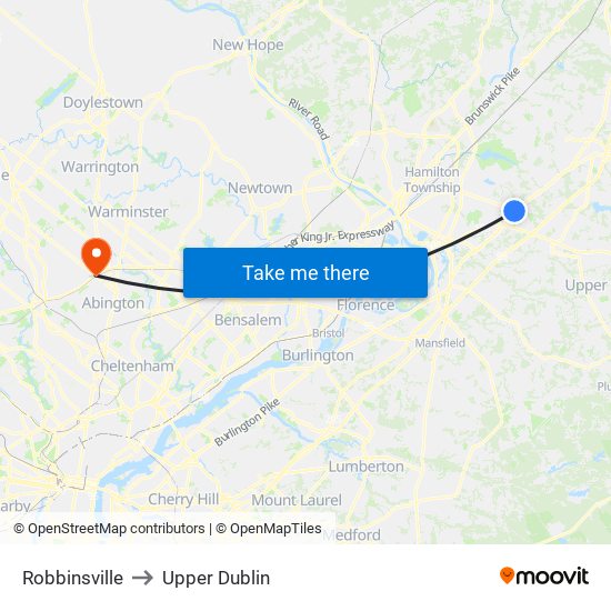 Robbinsville to Upper Dublin map