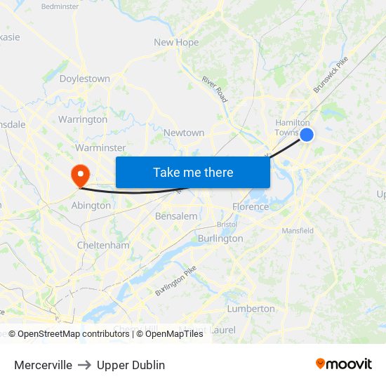 Mercerville to Upper Dublin map