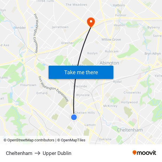 Cheltenham to Upper Dublin map