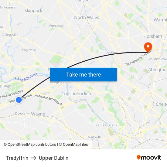 Tredyffrin to Upper Dublin map