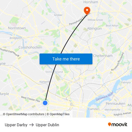 Upper Darby to Upper Dublin map