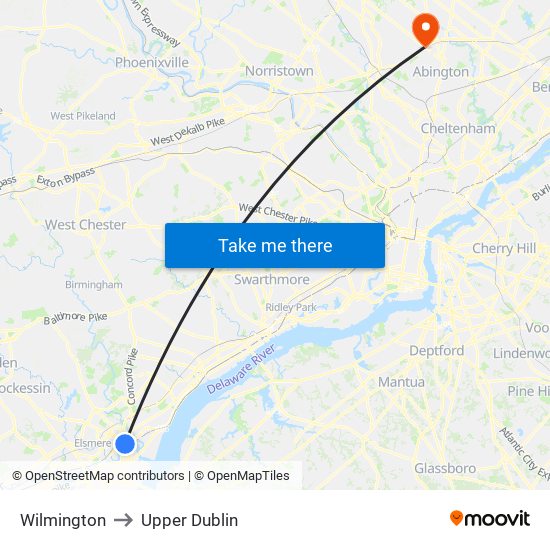 Wilmington to Upper Dublin map