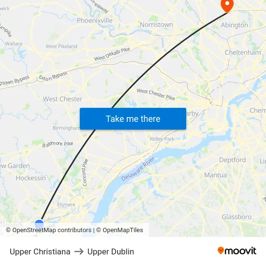 Upper Christiana to Upper Dublin map