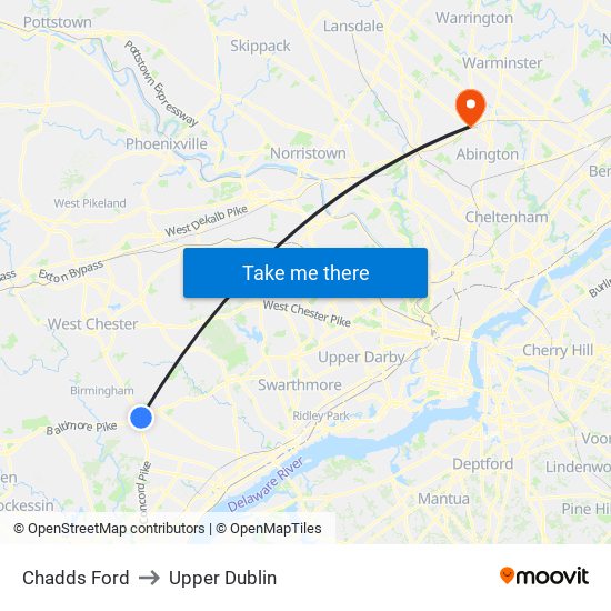 Chadds Ford to Upper Dublin map