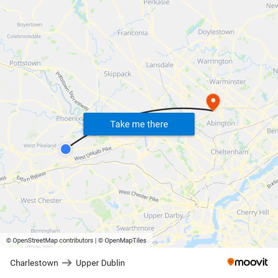 Charlestown to Upper Dublin map