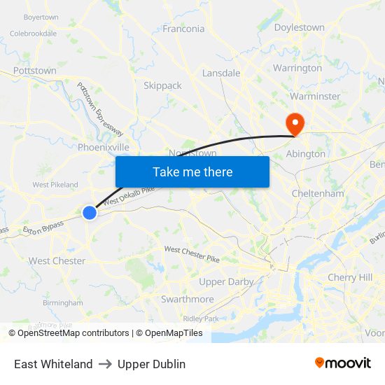 East Whiteland to Upper Dublin map