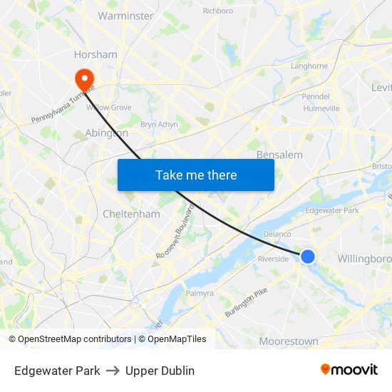 Edgewater Park to Upper Dublin map