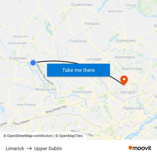 Limerick to Upper Dublin map