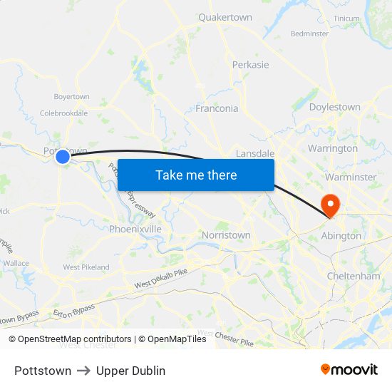 Pottstown to Upper Dublin map