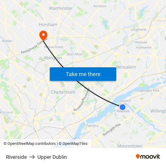 Riverside to Upper Dublin map