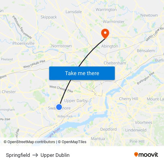 Springfield to Upper Dublin map