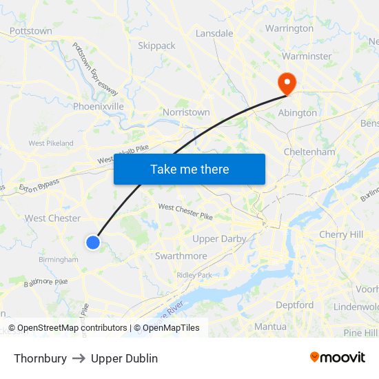 Thornbury to Upper Dublin map