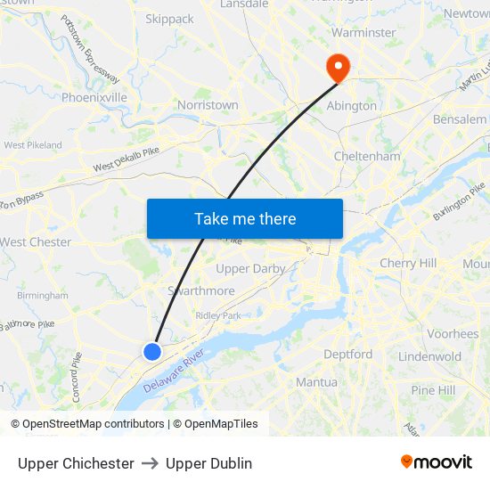 Upper Chichester to Upper Dublin map