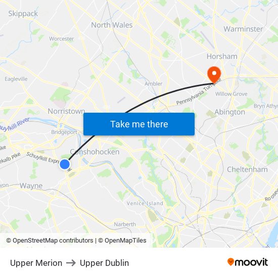 Upper Merion to Upper Dublin map