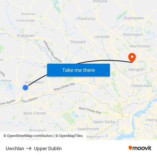 Uwchlan to Upper Dublin map