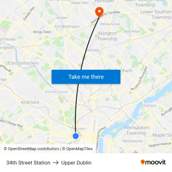 34th Street Station to Upper Dublin map