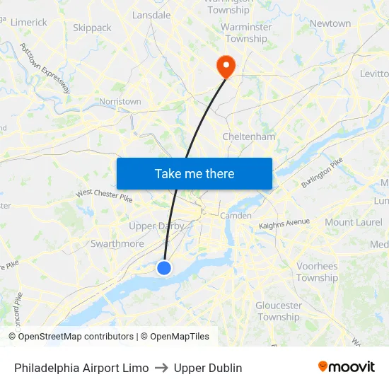 Philadelphia Airport Limo to Upper Dublin map