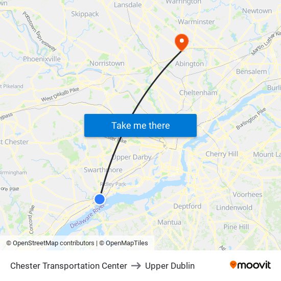 Chester Transportation Center to Upper Dublin map