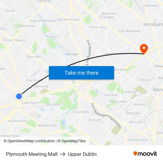Plymouth Meeting Mall to Upper Dublin map