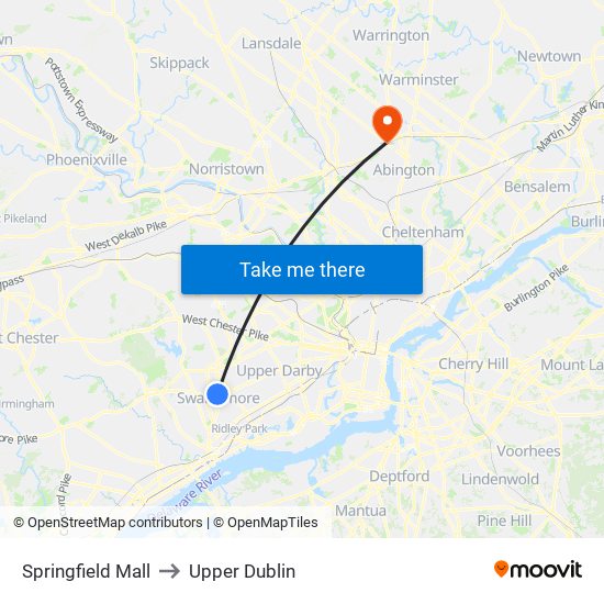 Springfield Mall to Upper Dublin map