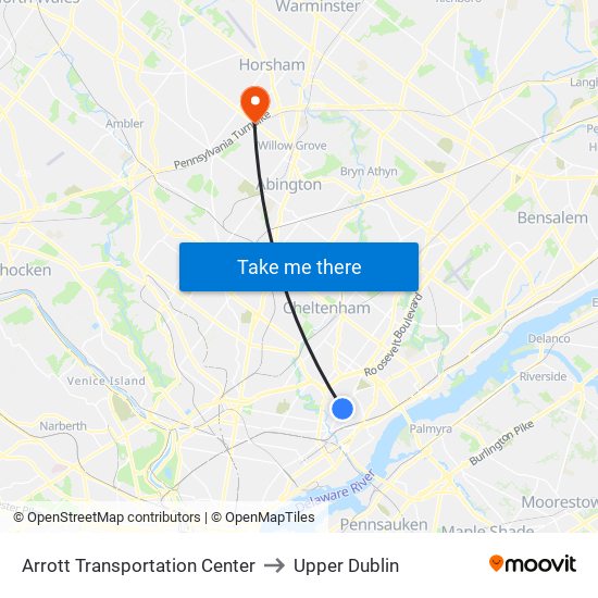 Arrott Transportation Center to Upper Dublin map