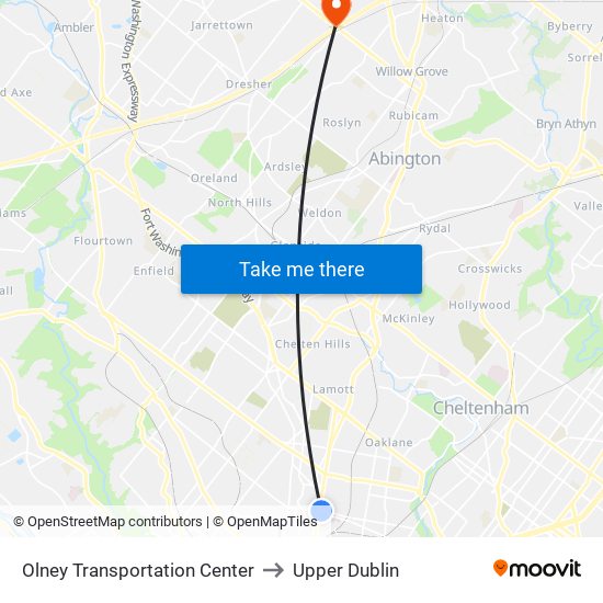 Olney Transportation Center to Upper Dublin map
