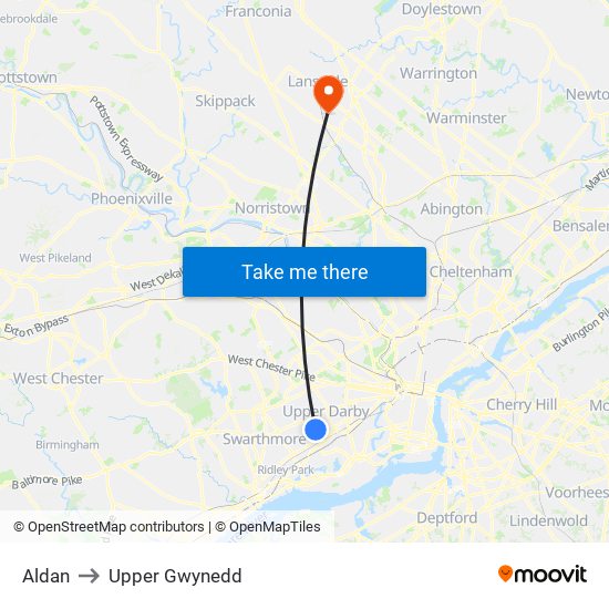 Aldan to Upper Gwynedd map