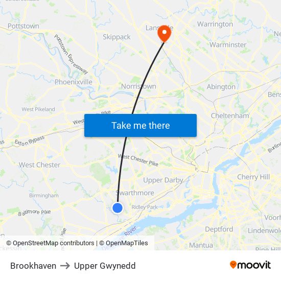 Brookhaven to Upper Gwynedd map