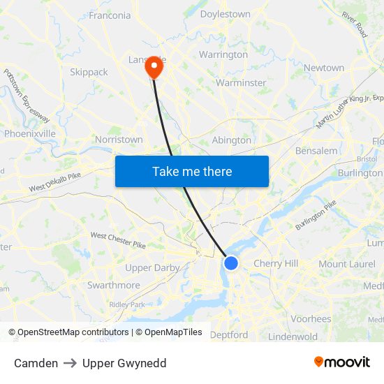 Camden to Upper Gwynedd map