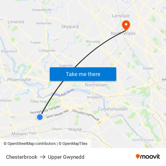 Chesterbrook to Upper Gwynedd map