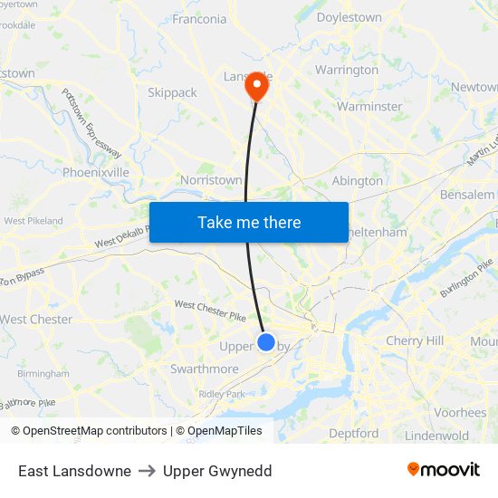 East Lansdowne to Upper Gwynedd map