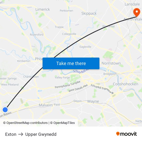 Exton to Upper Gwynedd map