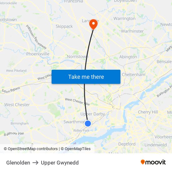 Glenolden to Upper Gwynedd map