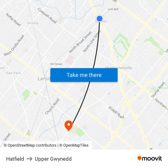 Hatfield to Upper Gwynedd map