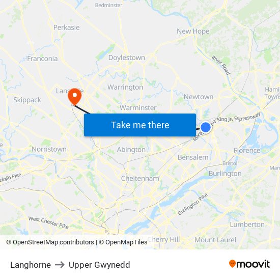 Langhorne to Upper Gwynedd map