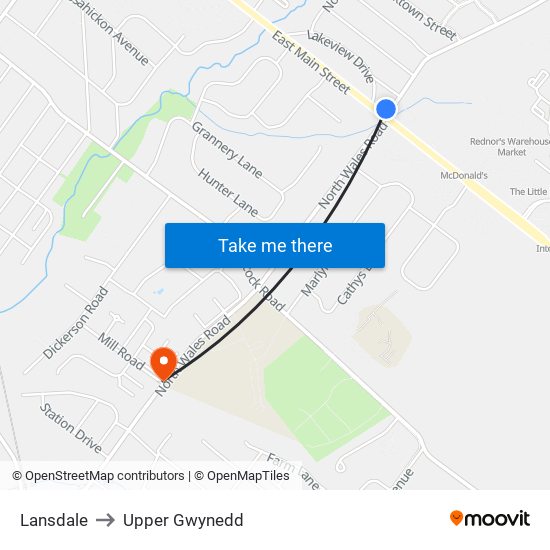 Lansdale to Upper Gwynedd map