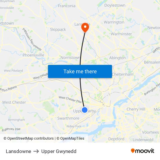 Lansdowne to Upper Gwynedd map